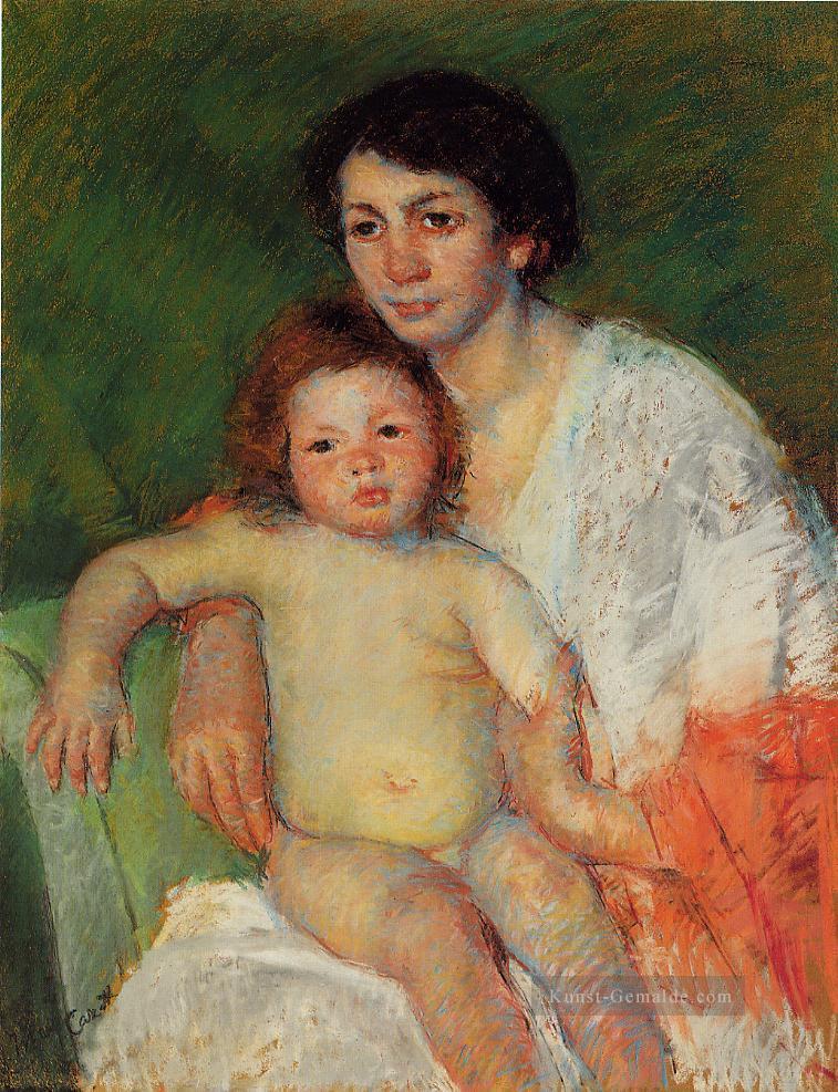 Akt Baby auf Mütter Schoß ihren Arm auf der Rückseite des Stuhls Mütter Kinder Mary Cassatt Ruhen Ölgemälde